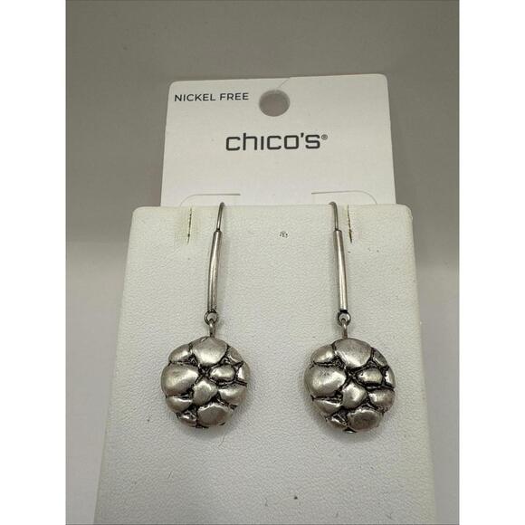 NEW Chico's Silvertone Nugget Earrings Gift Boxed - Picture 2 of 5